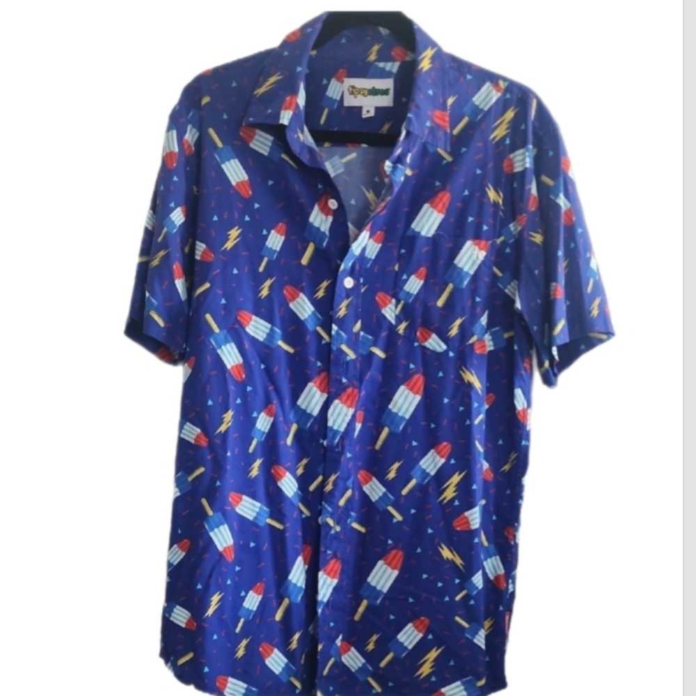 Tipsy Elves Blue Popsicle Print Short Sleeve Button Up Shirt